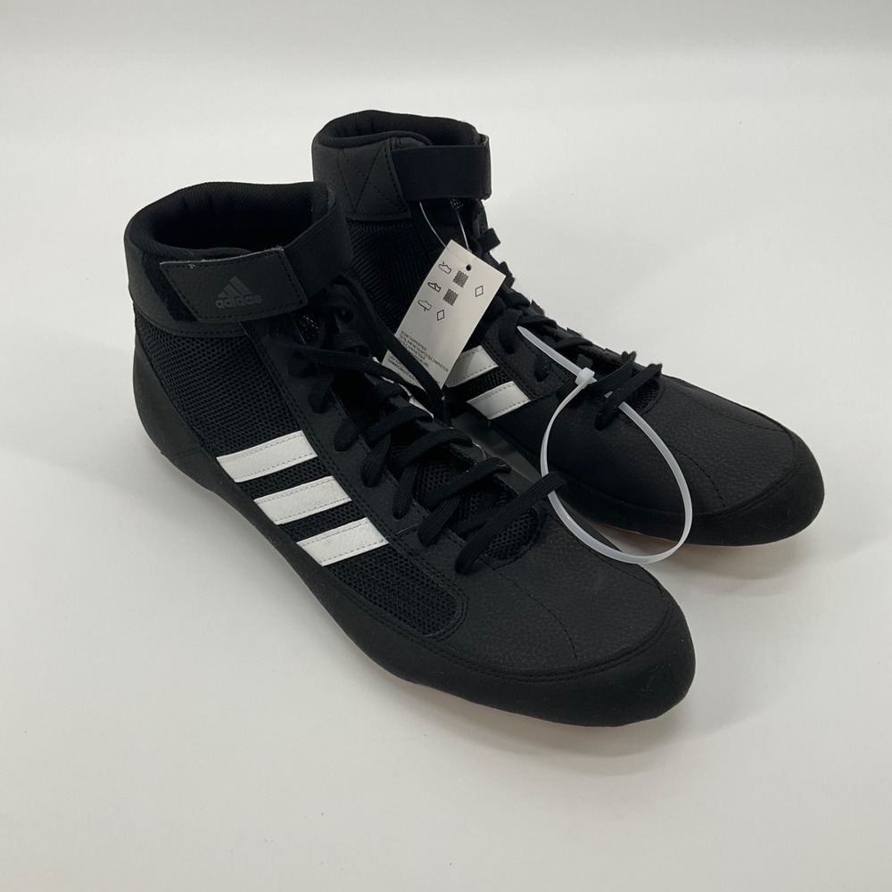 ADIDAS HVC2 Wrestling Shoes Sz 16 Black White High Top Lace Up Ankle Strap NEW